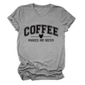 T-shirt à manches courtes gris décontracté pour femme avec imprimé lettres café. - S / Hauts / Gris Foncé (Police Noire)