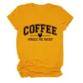 T-shirt décontracté à col rond et manches courtes pour femme avec imprimé café pour tous les jours. - S / Hauts / Jaune Moutarde (Police Noire)