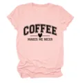 T-shirt à manches courtes rose décontracté pour femme avec imprimé lettre café. - S / Hauts / Rose (Police Noire)