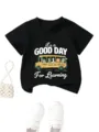 Cute kids short sleeve t-shirt with fun school bus and animal graphic print for children. - Tops / Black / 90cm