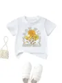 Toddler white short sleeve t-shirt with cute floral graphic and graphic text print detail. - 90 / Tops / White