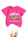 Cute pink kids short sleeve t-shirt with school bus animal graphic and comfortable daily wear design. - 90cm / Tops / Rose Red