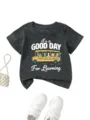 Children grey short sleeve t-shirt with cute school bus animal graphic casual top. - Tops / Dark Gray / 90cm