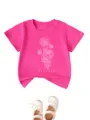 Cute pink baby t-shirt with floral print and matching bow shoes, comfortable summer toddler top. - 90cm / Tops / Rose Red