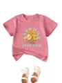 Casual children short sleeve t-shirt with floral print and cute baby shoes for daily wear. - Peach
