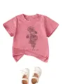 Comfortable pink toddler t-shirt with cute floral graphic and october letter print top. - Peach