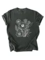 Maglietta donna grigio scuro slavato vintage con elegante stampa floreale botanica bianca. - Taglia S / Top / Grigio scuro
