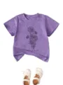 Detailed view of purple toddler short-sleeve t-shirt with line-art floral and october text. - Purple
