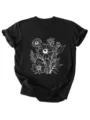 Maglietta nera casual da donna a maniche corte con elegante stampa di bouquet floreale. - Taglia S / Top / Nero