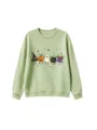 Cute Halloween cartoon print long sleeve crewneck sweatshirt for kids casual fall wear. - 110cm / Tops / Olive Green