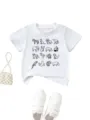 Cute kids short sleeve white t-shirt featuring fun cartoon animal outlines print. - 90 / Tops / White