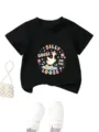 Kids casual black short sleeve t-shirt featuring a cute silly goose graphic print detail. - 90cm / Tops / Black