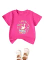 Kids pink short sleeve t-shirt with cute duck graphic, comfortable casual children summer top. - 90cm / Tops / Rose Red