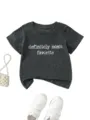 Dark grey toddler short sleeve t-shirt with white quote detail and casual daily wear style. - 90cm / Tops / Dark Gray