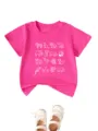 Cute kids short sleeve t-shirt featuring fun animal line art prints, bright pink cotton top. - 90 / Tops / Rose Red