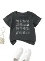 Kids short sleeve t-shirt featuring cute animal line print, casual grey top for children daily wear. - 90cm / Tops / Dark Gray