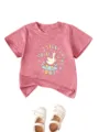 Cute silly goose graphic kids short sleeve t-shirt casual pink cotton children summer top - Peach