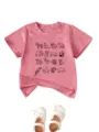 Detailansicht des rosa Kinder Kurzarm T-Shirts mit niedlichen Tier Umriss Grafikdrucken. - Pfirsich