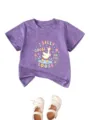 Cute silly goose print kids short sleeve t-shirt, casual purple cotton tee for toddlers. - Purple