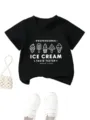 Maglietta nera per bambini manica corta con stampa gelato top estivo casual per piccoli - 90cm / Top / Nero