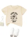 Comfortable beige short sleeve kids t-shirt with fun school cartoon print and custom name. - 90cm / Tops / Apricot
