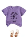 Kids purple short sleeve t-shirt with school child print, comfortable casual daily wear. - 90cm / Tops / Purple