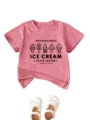 Comoda maglietta rosa per bambini con stampa grafica di gelato e maniche corte morbide. - Pesca