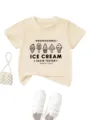 Maglietta a maniche corte con grafico gelato per bambini, top girocollo estivo casual. - Albicocca