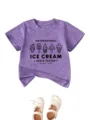 T-shirt manica corta viola per bambini con simpatica grafica di gelato, top girocollo casual. - Viola