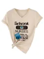 Donna Scollo V Manica Corta Maglietta Grafica Infermiera Top Casual con Nodo - Taglia S / Top / Colore sabbia