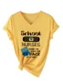 Maglietta a maniche corte con scollo a V, t-shirt grafica gialla casual per donna. - Taglia S / Top / Giallo