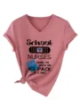 Donne Infermiere Scolastiche Collo V Manica Corta Stampato T-Shirt Grafica Top - Taglia S / Top (3812) / Oro rosa (Motivo nero)