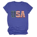 Γυναικείο μπλε κοντομάνικο t-shirt casual usa σημαία γράμμα τύπωμα στρογγυλή λαιμόκοψη τοπ. - S / Tops / Vintage Μπλε