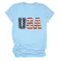 Γυναικείο casual κοντομάνικο t-shirt με στρογγυλή λαιμόκοψη και τύπωμα USA. - S / Tops / Ανοιχτό μπλε