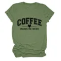 T-shirt femme vert imprimé lettres café décontracté manches courtes col rond haut d'été - S / Hauts / Orange (Police Noire)