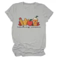 Casual women grey short sleeve T-shirt with cute teaching season autumn graphic print. - S / Tops / Light Gray (Black Text Color Graphic)