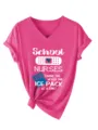 Maglietta infermiera scollo a V manica corta top grafico casual estivo da donna moda - Taglia S / Top / Rosso rosa