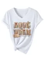 Vintage γυναικείο κοντομάνικο t-shirt με V λαιμόκοψη και όμορφο floral τύπωμα βιβλίου. - S / Tops / Λευκό