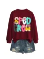 Lockerer oversized langarm Rundhalsausschnitt Pullover mit stylischen Shorts. - S / Oberteile / Burgunderrot