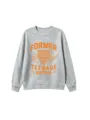 Grey crewneck sweatshirt featuring stylish orange tiger graphic and retro letter print details. - 110 / Tops / Light Gray