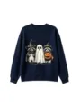 Dunkelblauer Pullover mit niedlichem Halloween Waschbär und Geist Grafik-Print Detail. - 110cm / Oberteile / Marineblau