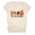 Donna Autunno Zucca Grafica T-Shirt Casual Manica Corta Collo Rotondo Top Moda - Taglia S / Top / Colore sabbia