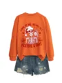 Sudadera de cuello redondo naranja con gráfico de esqueleto navideño detalle para mujer - S / Tops / Naranja