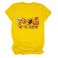 Donna carino autunno zucca grafica t-shirt manica corta, girocollo casual top maglietta. - Taglia S / Top / Giallo