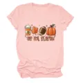 Maglietta Rosa Maniche Corte Donna Casual Collo Rotondo Autunno Zucca Grafica Top - Taglia S / Top / Rosa