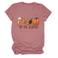Maglietta da donna a manica corta con zucca 'Tis The Season top grafico autunnale casual - Taglia S / Top / Oro rosa