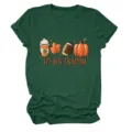 Comoda t-shirt a maniche corte verde scuro da donna con divertente stampa autunnale. - Taglia S / Top / Borgogna