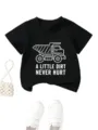 Kids short sleeve t-shirt with truck graphic detail, comfortable casual wear for daily. - 90 / Tops / Black