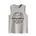 Casual grey sleeveless tank top for women with mountain graphic and travel quote print detail. - S / Tops / Light Gray Tank Top (Black Letter Color Print)