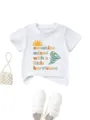Comfortable casual kids round neck short sleeve white t-shirt with cute sunshine graphic. - 90 / Tops / White